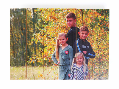 Familie=protretfoto op vurenhoutl